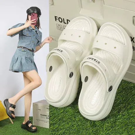 星期六简约休闲洞洞凉鞋女时髦24年夏季新款厚底海边沙滩两穿凉拖商品大图