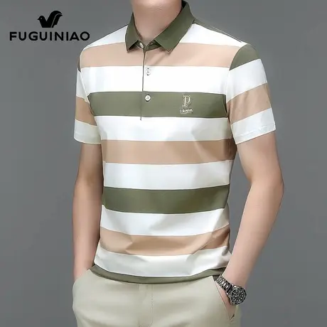 富贵鸟条纹短袖t恤男士翻领商务上衣服夏季新薄款高端Polo衫男装商品大图
