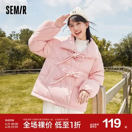 森马短款羽绒服女冬季保暖设计感甜美蝴蝶结小众上衣外套可爱新款图片