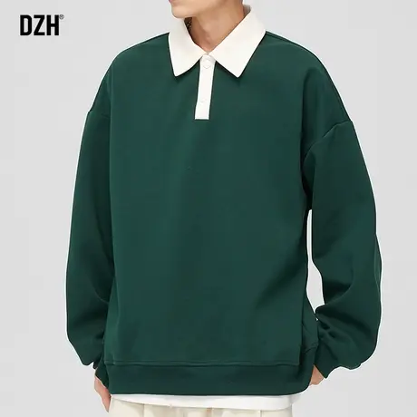 男士美式复古长袖卫衣男潮ins春秋款潮牌宽松休闲潮流男装POLO衫图片