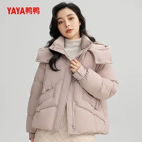 鸭鸭羽绒服女2024冬季新品短款连帽韩版时尚百搭休闲加厚鸭绒外套商品大图