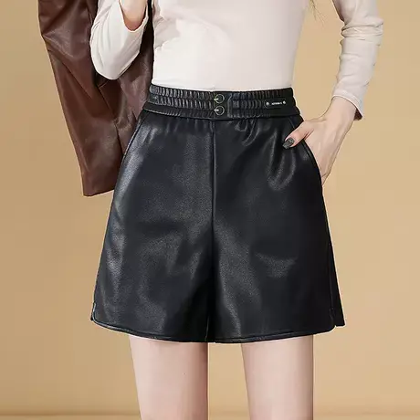 PU皮短裤A字阔腿皮裤女秋冬2025新款外穿松紧腰小个子休闲靴裤子商品大图