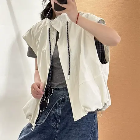 早秋新款韩版时尚百搭宽松显瘦休闲小个子拉链马甲无袖坎肩外套潮商品大图
