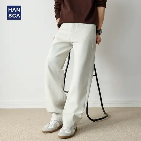 hansca牛仔裤2025新款男潮牌高端直筒阔腿宽松复古浅色青少年长裤图片