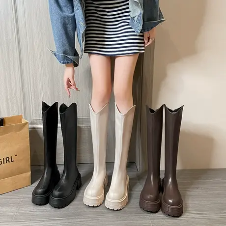 厚底百搭长靴女2025新款秋季气质不过膝高筒骑士靴配裙子显瘦靴子图片