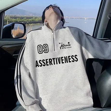 半拉链立领卫衣男春秋季新款美式潮流宽松上衣服大码休闲套头外套商品大图