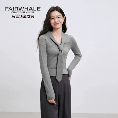 马克华菲法式高级感灰色针织打底衫女秋2025新款内搭修身气质上衣图片