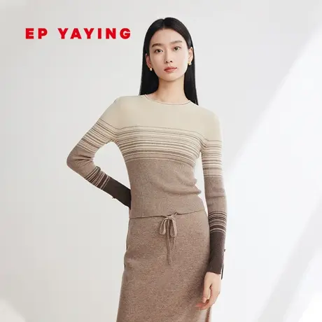 EP YAYING雅莹女装 牦牛绒条纹渐变圆领针织衫 2023秋冬新款9910A商品大图