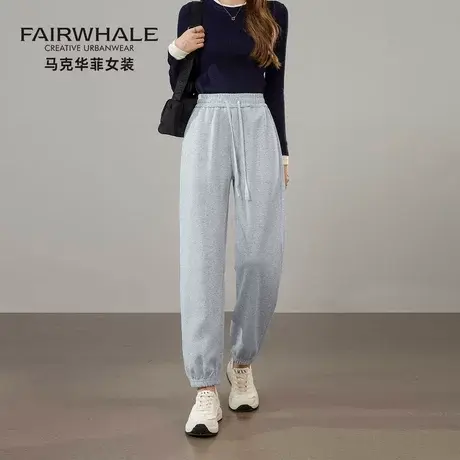 马克华菲束脚运动裤女2025新款小个子卫裤宽松高腰显瘦直筒休闲裤图片