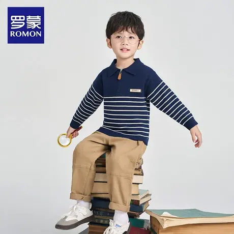 罗蒙童装儿童针织开衫男童毛衣外套春秋新款大童秋季条纹宝宝上衣商品大图