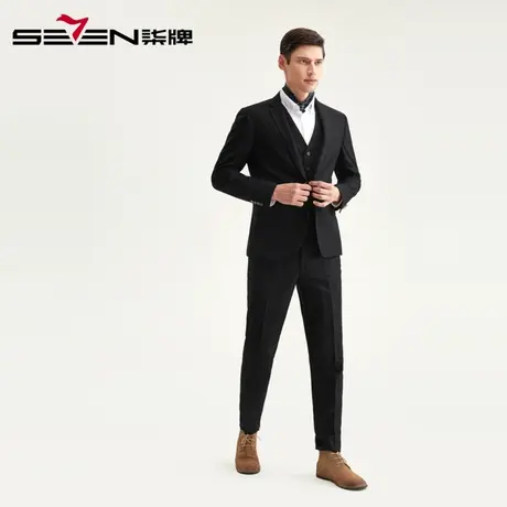 柒牌男装马甲西服三件套商务绅士套西青年时尚格子西装男士西装商品大图