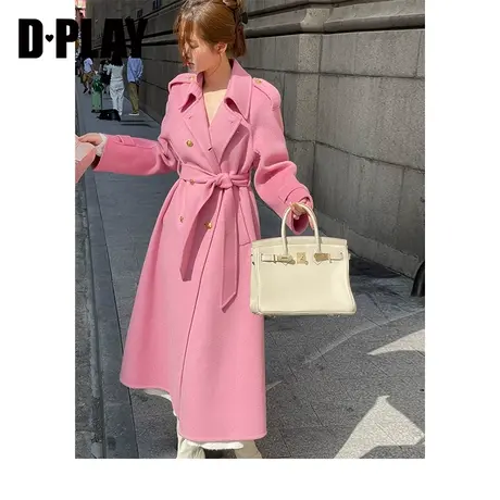 DPLAY2023冬重磅轻奢氛围感粉色中长款过膝双面呢大衣外套商品大图