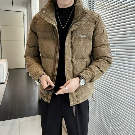 轻薄羽绒服冬季欧洲站花色满印高级感立领短款防寒加厚白鸭绒外套图片