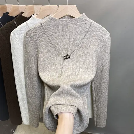 半高领毛衣女打底衫2023秋冬新款套头外穿针织衫修身内搭厚上衣潮商品大图