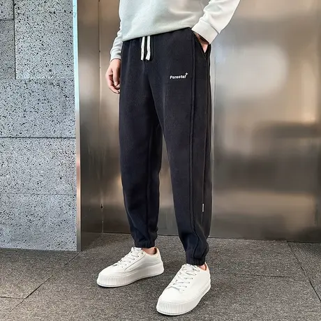秋冬款加绒卫裤男百搭束脚灯芯绒休闲裤2023年轻熟宽松加厚运动裤商品大图
