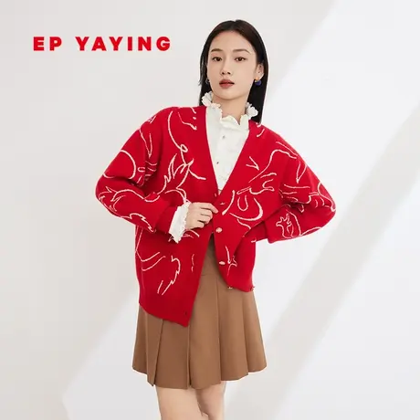 [龙年限定毛衣]EP雅莹2024早春新品 国风羊毛红毛衣针织衫 9151A图片