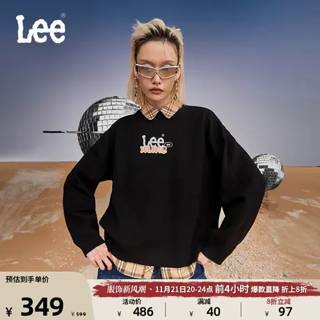 Lee23秋冬新品舒适版圆领卡通元素logo美拉德风格女长袖毛衣休闲图片