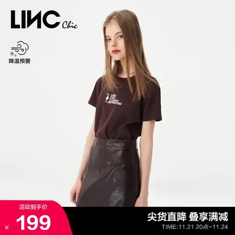 LINCCHIC金羽杰t恤女2023新款简约印花圆领短袖T恤女S231TS025Y商品大图