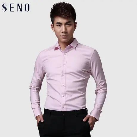 Seno粉红色男新郎结婚衬衫纯棉伴郎婚庆纯棉青年长袖衬衣男粉色商品大图