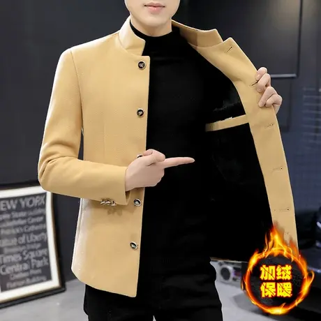 外套毛呢西装男士秋冬季立领西服帅气休闲男装潮流呢子中山装夹克商品大图