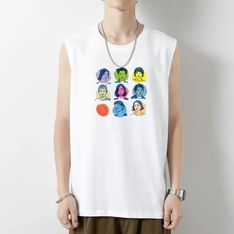 纯棉背心男潮夏季外穿篮球健身白色无袖t恤宽松跨栏运动坎肩宽肩商品大图