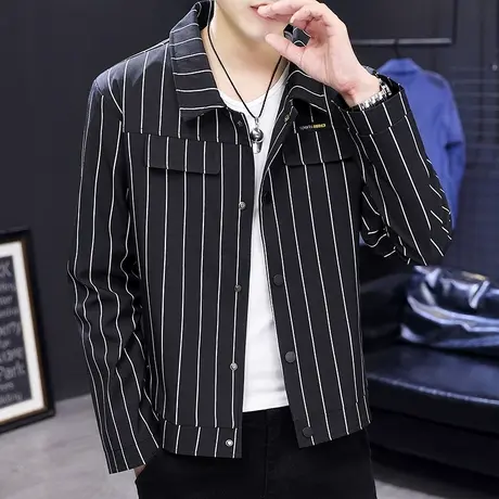 2025新款夹克男翻领韩版条纹上衣服青年帅气男装春秋潮流休闲外套商品大图