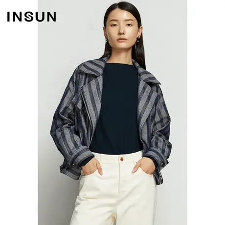 恩裳奥莱春季短西装外套条纹翻领复古美式外套图片