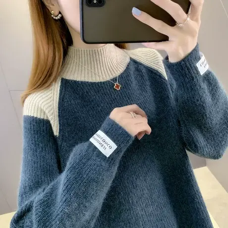 女士半高领毛衣女加厚冬季2023年新款爆款时尚洋气保暖打底衫秋冬图片