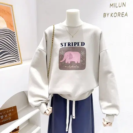 韩国东大门卫衣~2023秋款ins小象印花高级感长袖上衣小个子显高瘦图片