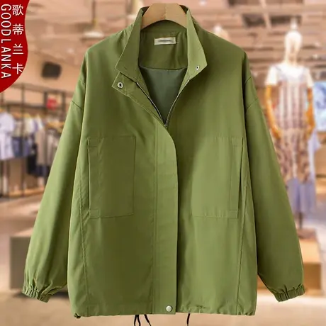 40-50岁中年妈妈春秋夹克女加肥加大码宽松洋气立领休闲风衣外套商品大图