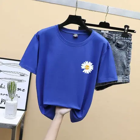 纯棉加大码短袖t恤女胖mm宽松夏装2024新款200斤韩版遮肚上衣胖人商品大图