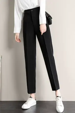 小个子西装裤女夏季薄款冰丝黑色裤子女士九分小脚西裤直筒烟管裤图片
