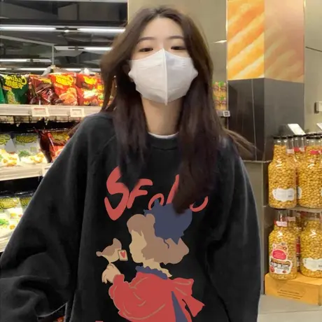 高级感美式大码胖mm显瘦薄款卫衣女街头风ins潮宽松早秋外套上衣图片