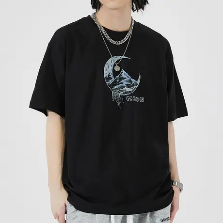 夏季印花圆领短袖体恤男生青少年学生痞帅气t恤男士半袖纯棉t上衣商品大图