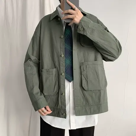 春秋工装衬衫ins港风潮流复古宽松百搭青少年痞帅夹克外套男薄款商品大图