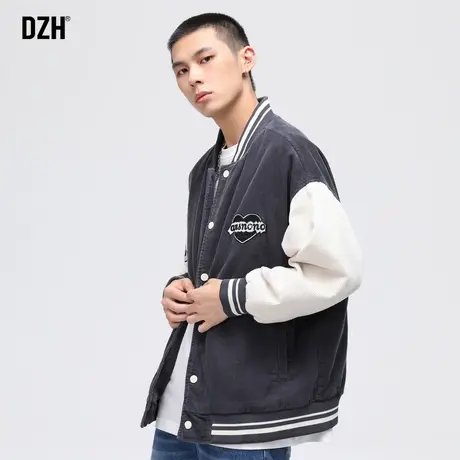 男士拼接棒球服男春秋美式复古大码灯芯绒外套潮牌男装2023年新款商品大图