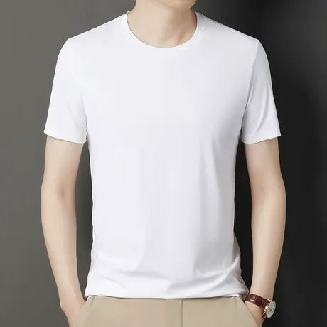 2023夏季男士短袖冰丝翻领t恤简约半袖潮流帅气男装上衣服体恤商品大图