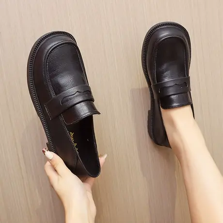 百搭复古英伦风小皮鞋女春秋季单鞋2023年新款软平底乐福鞋一脚蹬商品大图