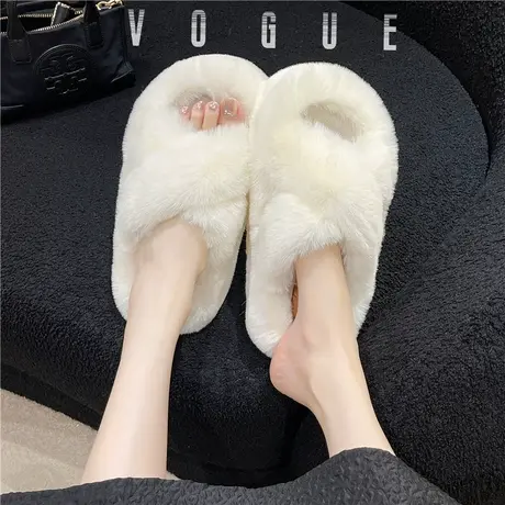 厚底拖鞋女外穿2024新款时尚温暖毛绒绒交叉一字外出毛毛拖鞋秋冬商品大图