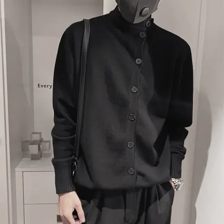 毛衣开衫男秋冬新款纯色休闲新中式设计感半高领轻熟打底针织外套商品大图