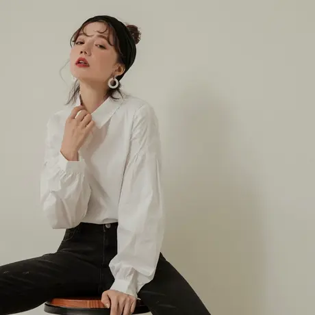 桔熊春秋季通勤气质翻领套头衬衫打底衬衣长袖上衣女大码AB11128图片