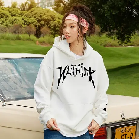 Nuthink欧美字母加绒加厚保暖卫衣男春季潮牌宽松大码连帽外套潮商品大图