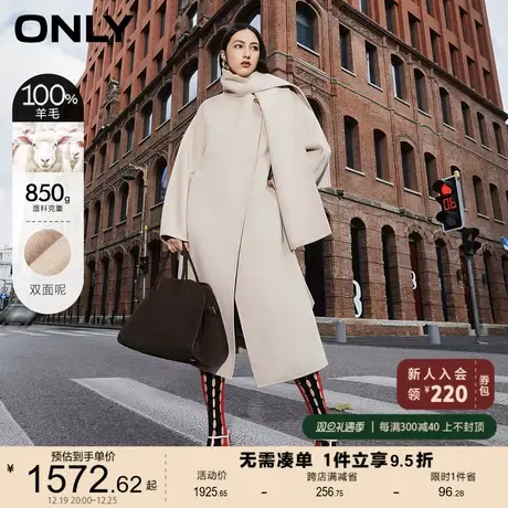 ONLY奥莱通勤风绵羊毛中长款大围巾毛呢大衣女商品大图