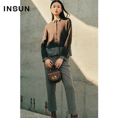 INSUN恩裳冬季假两件拼接羊毛百搭毛织衫商品大图