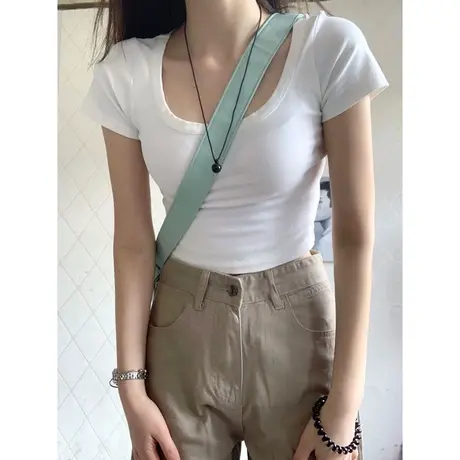 小个子短款白色短袖T恤女春夏韩版高级感百搭辣妹紧身上衣半袖潮商品大图