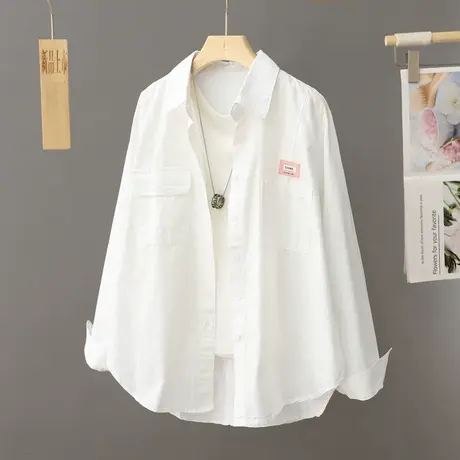 休闲简约白色衬衫女宽松超好看的春季上衣大码2024年新款纯棉衬衣商品大图