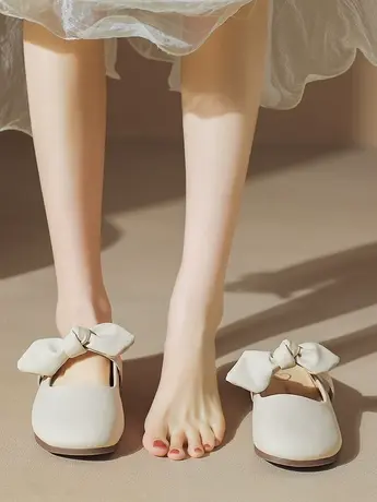 半拖鞋女新款2024年夏季外穿仙女风半包头单鞋外出软底蝴蝶结凉拖商品大图