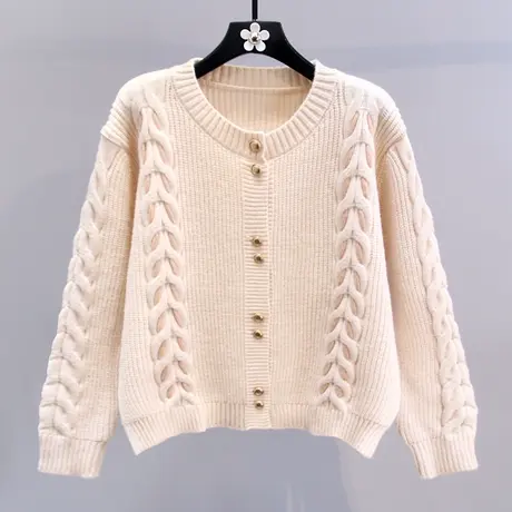 复古软糯麻花毛衣外套女冬季2024新款宽松慵懒风设计感针织开衫商品大图