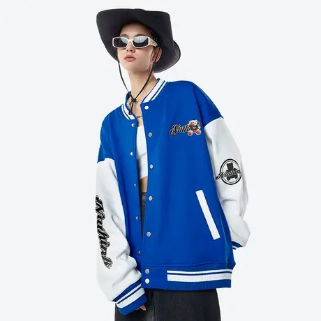 国潮美式高街克莱因蓝棒球服男西海岸潮牌ins潮流vibe冬季外套潮图片