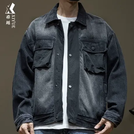 希越美式渐变水洗牛仔夹克男2024春秋ins潮宽松大码男士复古外套商品大图